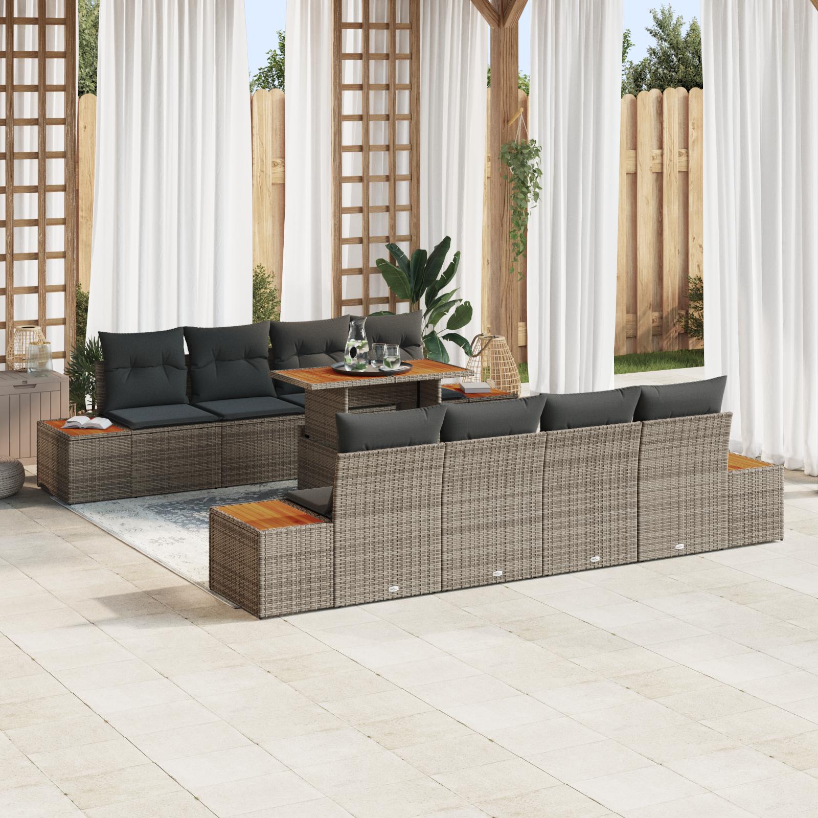 9 Stykker Have Sofa Sæt med Puder Grå Poly Rattan