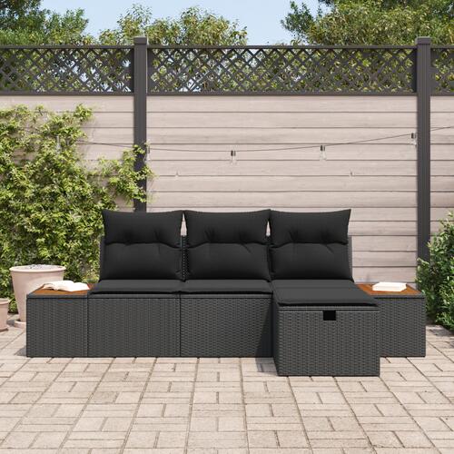 4-Delt Have Sofa Sæt med Puder Sort Polyrattan