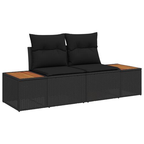 9 Delt Have Sofa Sæt med Puder Sort Poly Rattan