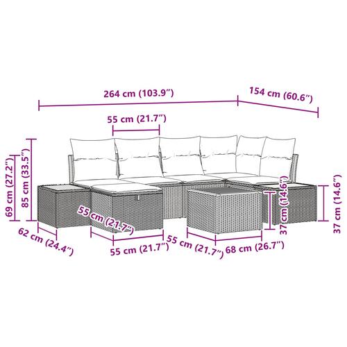 9 Delt Have Sofa Sæt med Puder Sort Poly Rattan