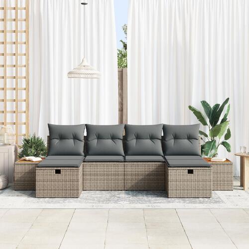 6 Stk Have Sofa Sæt med Puder Grå Poly Rattan