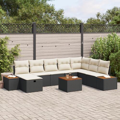 9-delers Have Sofa Sæt med Puder Sort Poly Rattan