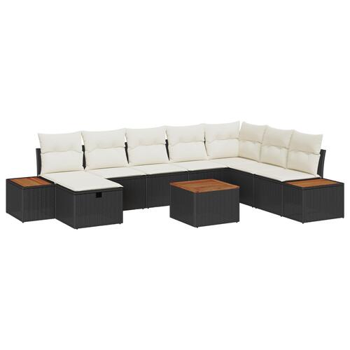 9-delers Have Sofa Sæt med Puder Sort Poly Rattan