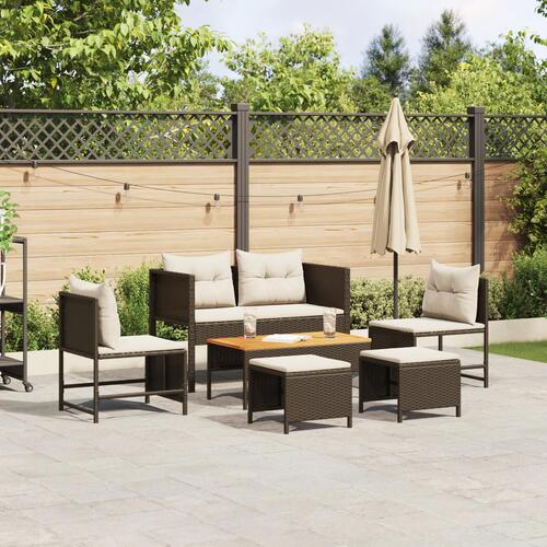 Udendørs Sofa Set Brun og Creme Rattan, Træ, Stof Medium