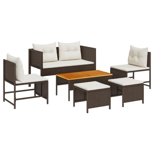 Udendørs Sofa Set Brun og Creme Rattan, Træ, Stof Medium