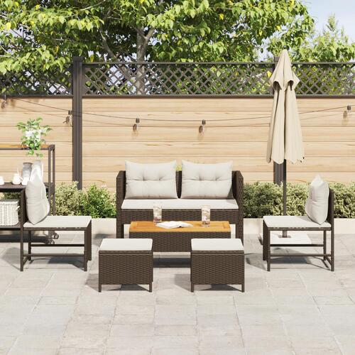 Udendørs Sofa Set Brun og Creme Rattan, Træ, Stof Medium