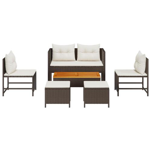 Udendørs Sofa Set Brun og Creme Rattan, Træ, Stof Medium