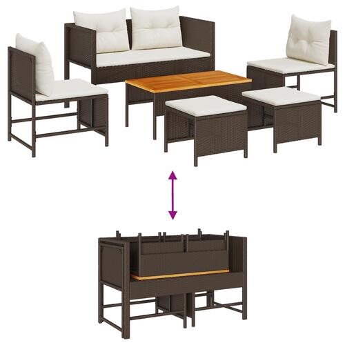 Udendørs Sofa Set Brun og Creme Rattan, Træ, Stof Medium