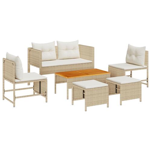 Udendørs Sofa Sæt Beige og Creme Rattan og Stof Mellem Holdbar