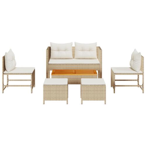 Udendørs Sofa Sæt Beige og Creme Rattan og Stof Mellem Holdbar