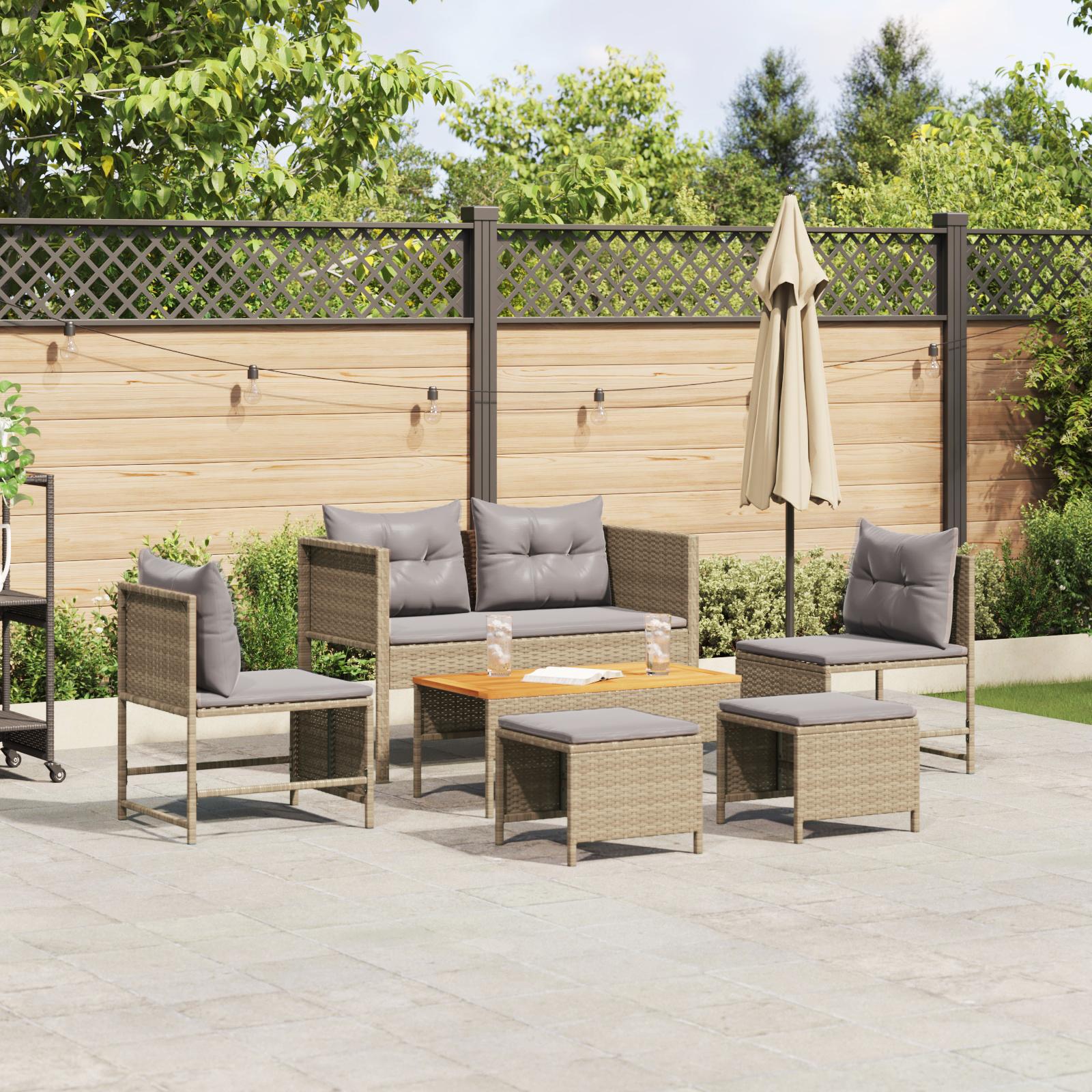 Udendørs Sofa Sæt Beige og Lysegrå Rattan, Stof Standard Holdbar
