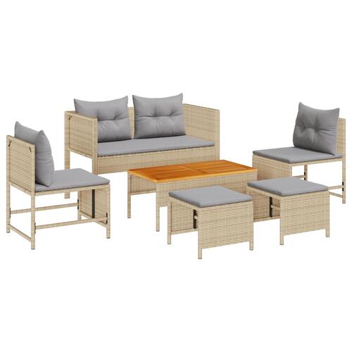 Udendørs Sofa Sæt Beige og Lysegrå Rattan, Stof Standard Holdbar