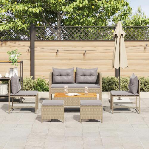 Udendørs Sofa Sæt Beige og Lysegrå Rattan, Stof Standard Holdbar