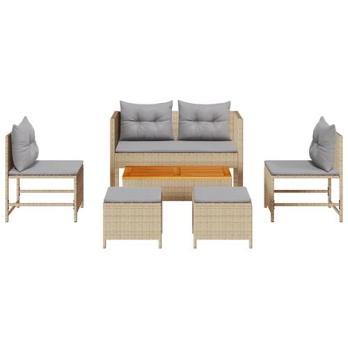 Udendørs Sofa Sæt Beige og Lysegrå Rattan, Stof Standard Holdbar
