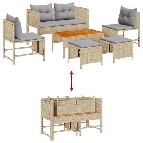 Udendørs Sofa Sæt Beige og Lysegrå Rattan, Stof Standard Holdbar
