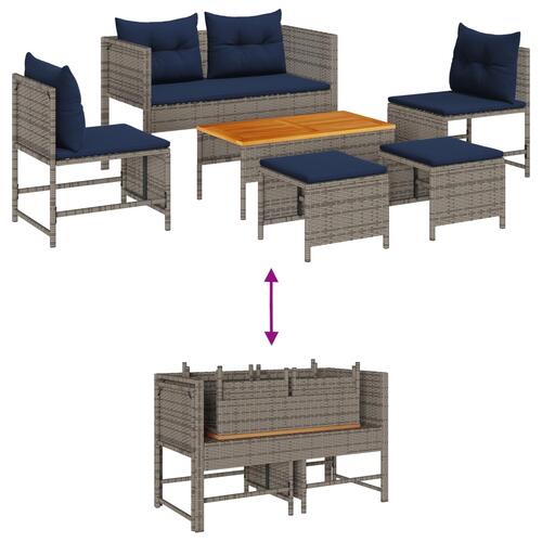 Udendørs Sofa Sæt Grå og marineblå Rattan med metalramme Standard