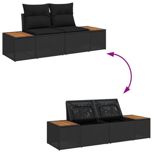 2-personers have sofa med opbevaring og puder sort polyrattan