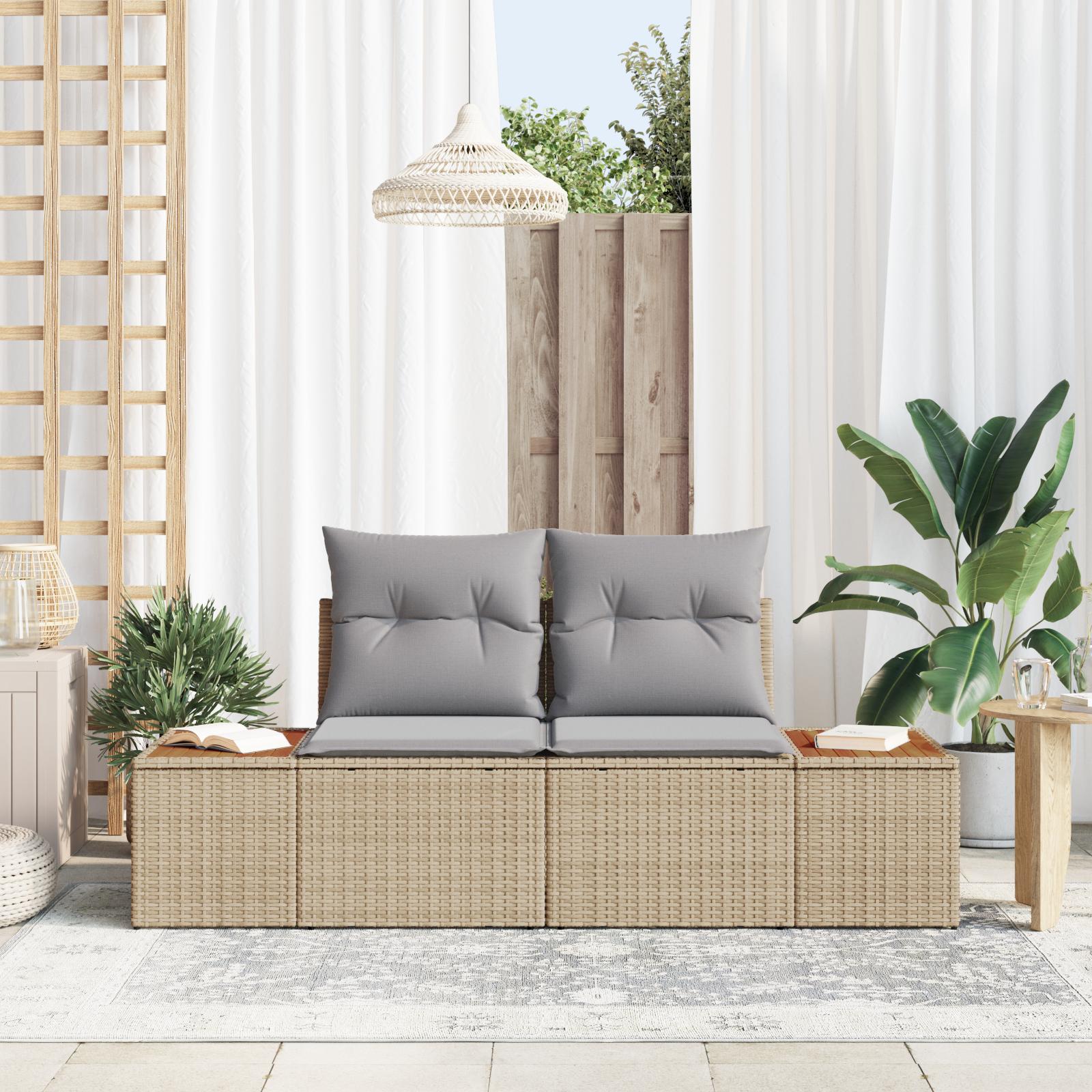 2-personers havensofa med opbevaring og puder i beige poly rattan