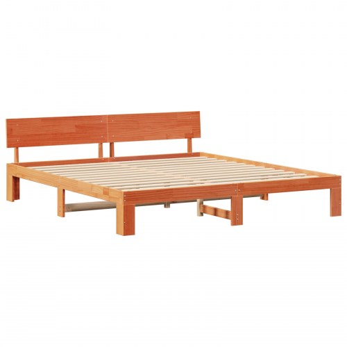 Sengestel med hovedgærde 200 x 200 cm - voksbrun massiv fyrretræ