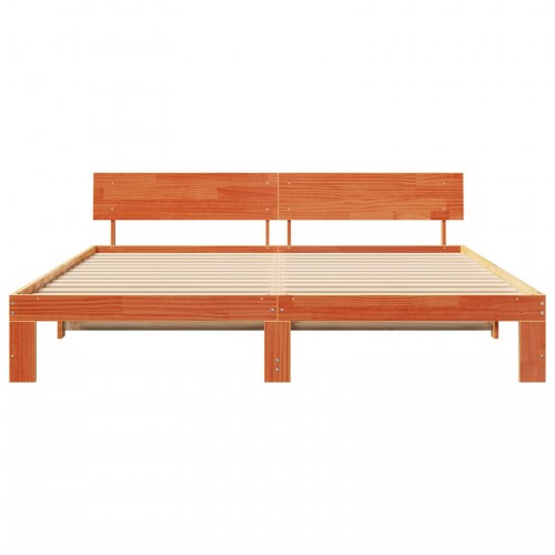 Sengestel med hovedgærde 200 x 200 cm - voksbrun massiv fyrretræ