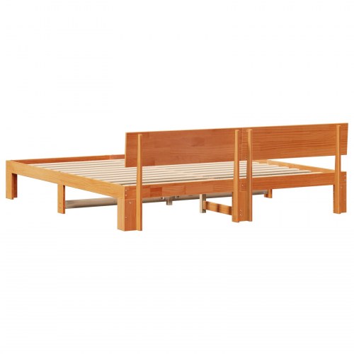 Sengestel med hovedgærde 200 x 200 cm - voksbrun massiv fyrretræ