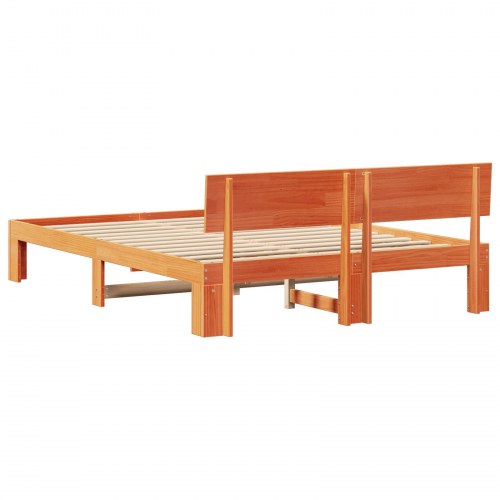 Sengestel med hovedgærde i massiv fyrretræ - voks brun 150 x 200 cm