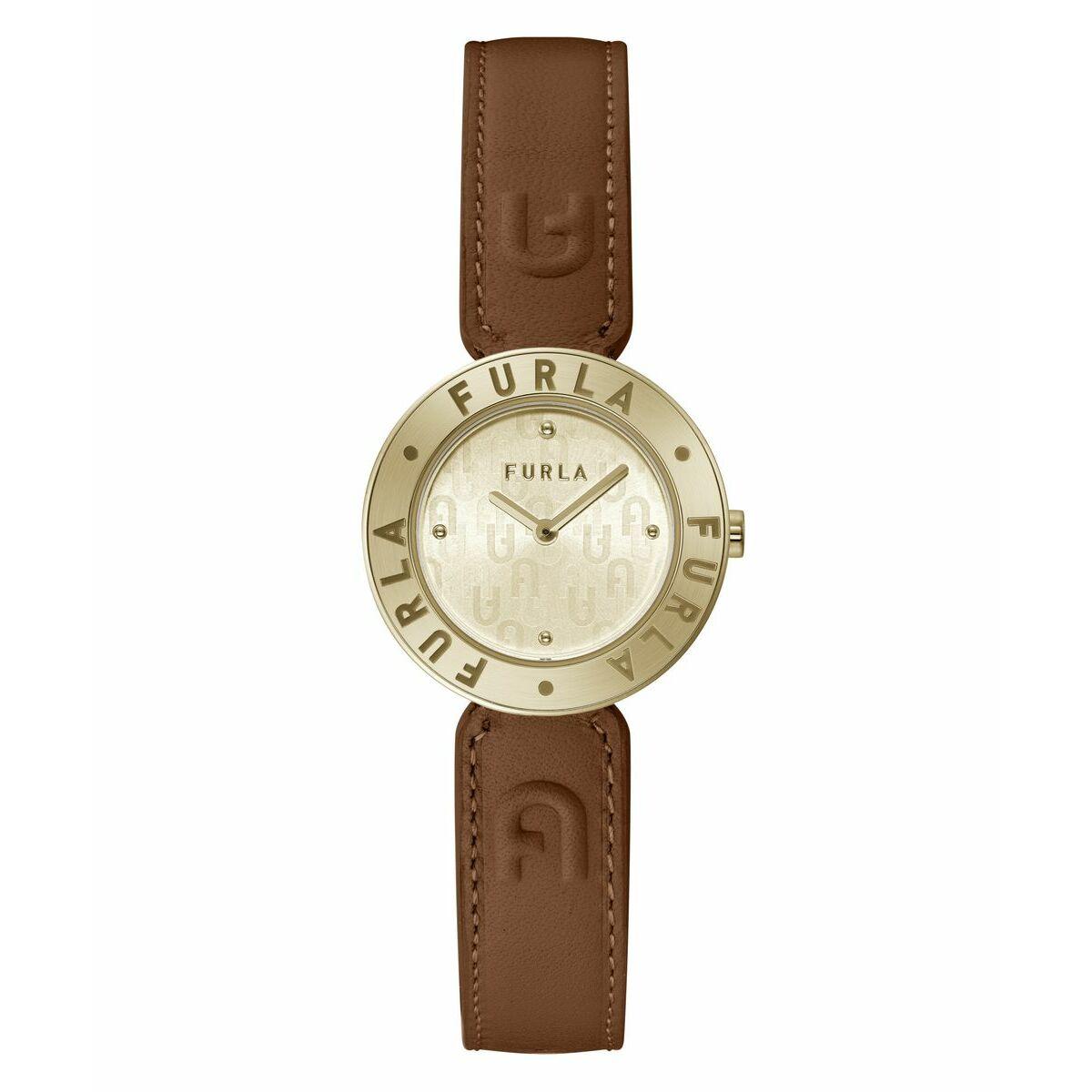 Furla dameur WW00004002L2 - gylden urkasse Ø 30 mm, brun læderrem