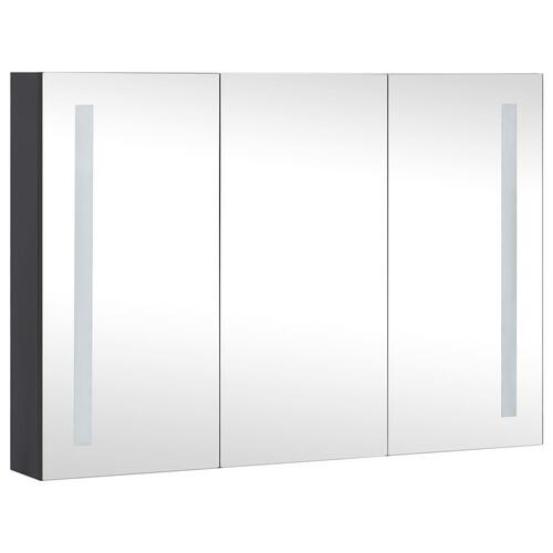 Badeværelsesskab med spejl + LED-lys 89x14x62 cm