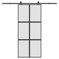 Skydedør med hardwaresæt 90x205 cm hærdet glas og aluminium
