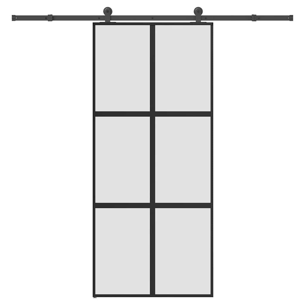 Skydedør med hardwaresæt 90x205 cm hærdet glas og aluminium billede