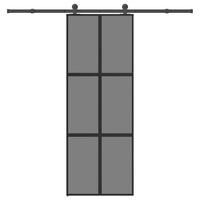Skydedør med hardwaresæt 76x205 cm hærdet glas og aluminium
