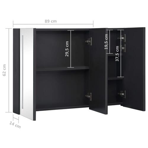 Badeværelsesskab med spejl + LED-lys 89x14x62 cm