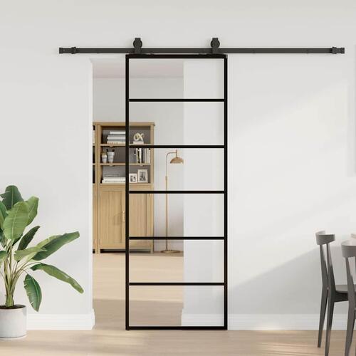 Skydedør med hardwaresæt 76x205 cm ESG glas sort