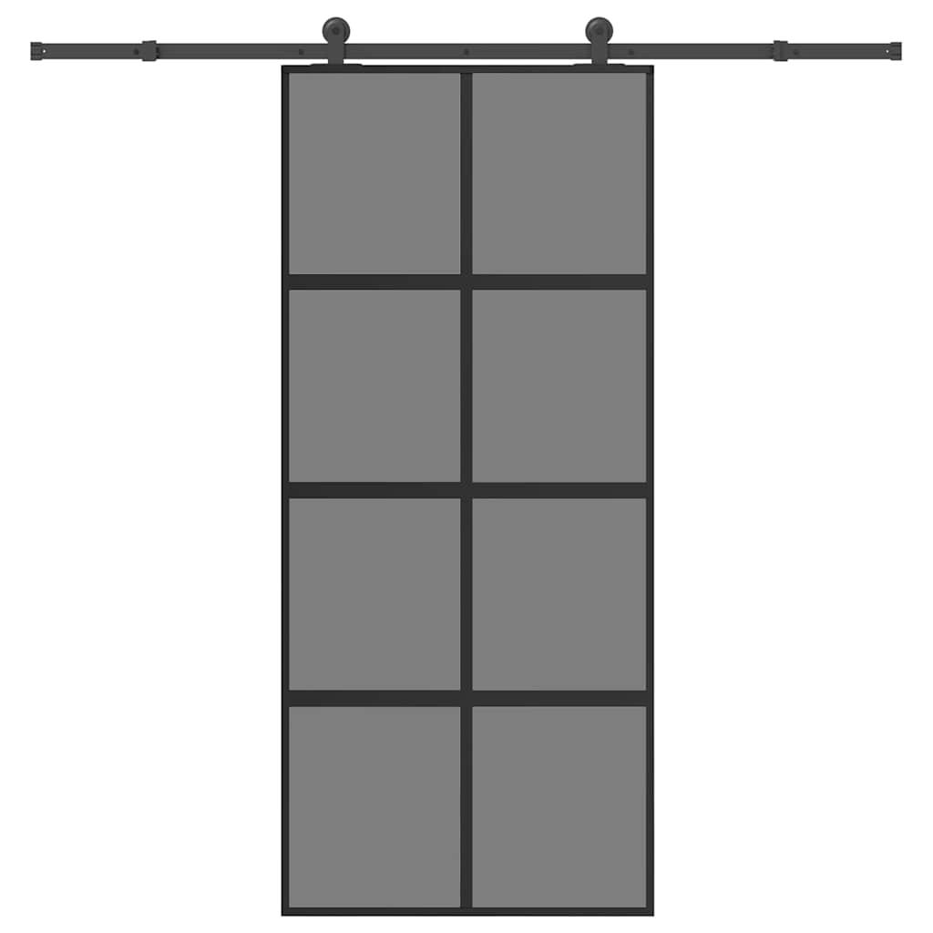Skydedør med hardwaresæt 90x205 cm hærdet glas og aluminium billede