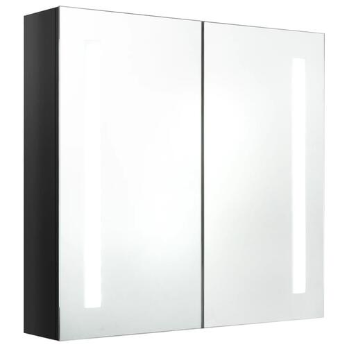 Badeværelsesskab med spejl + LED-lys 62x14x60 cm skinnende sort