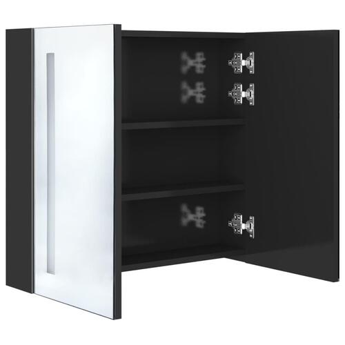 Badeværelsesskab med spejl + LED-lys 62x14x60 cm skinnende sort