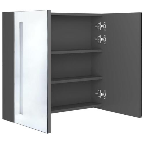 Badeværelsesskab med spejl + LED-lys 62x14x60 cm grå
