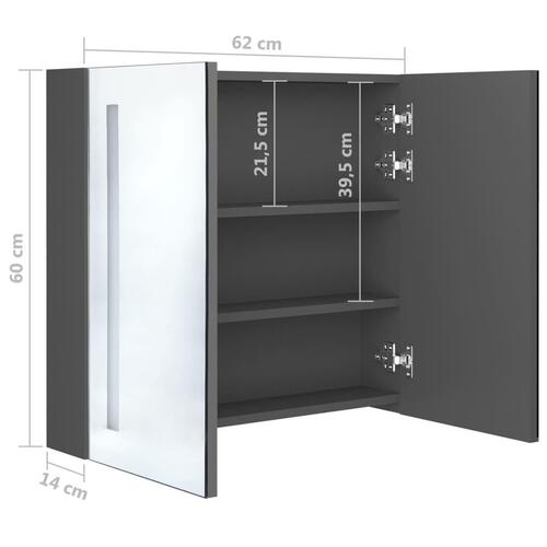 Badeværelsesskab med spejl + LED-lys 62x14x60 cm grå