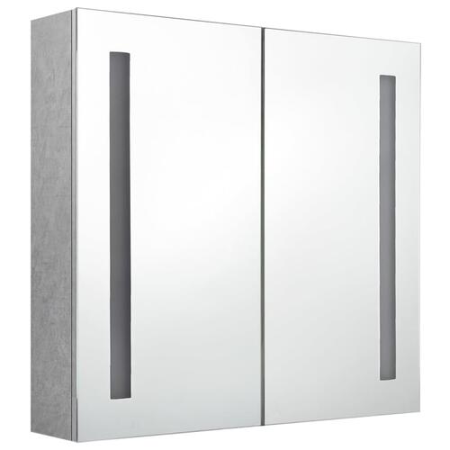 Badeværelsesskab med spejl + LED-lys 62x14x60 cm betongrå
