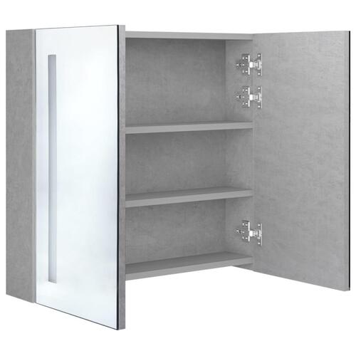 Badeværelsesskab med spejl + LED-lys 62x14x60 cm betongrå