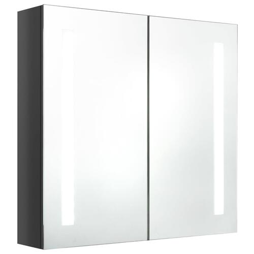 Badeværelsesskab med spejl + LED-lys 62x14x60 cm skinnende grå