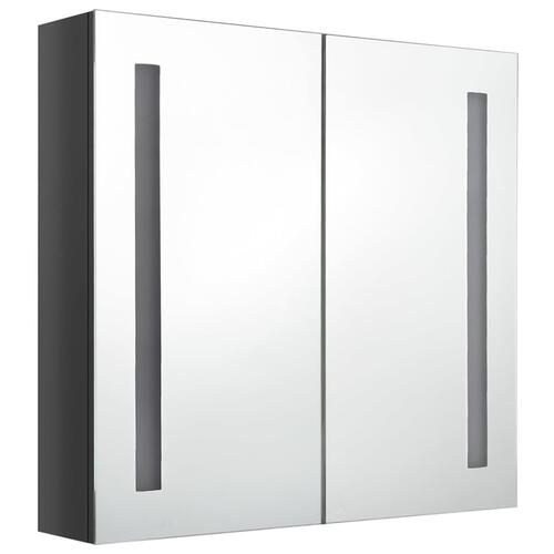 Badeværelsesskab med spejl + LED-lys 62x14x60 cm skinnende grå