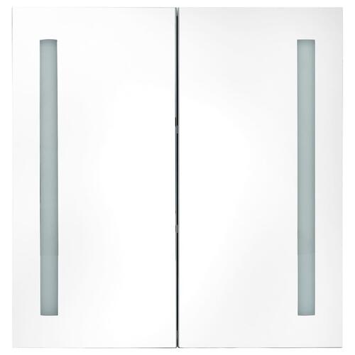 Badeværelsesskab med spejl + LED-lys 62x14x60 cm skinnende hvid