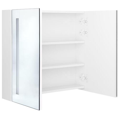 Badeværelsesskab med spejl + LED-lys 62x14x60 cm skinnende hvid