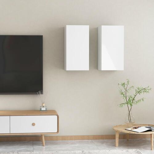 Tv-borde 2 stk. 30,5x30x60 cm konstrueret træ hvid højglans