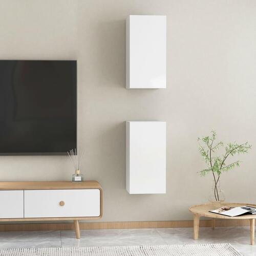 Tv-borde 2 stk. 30,5x30x60 cm konstrueret træ hvid højglans