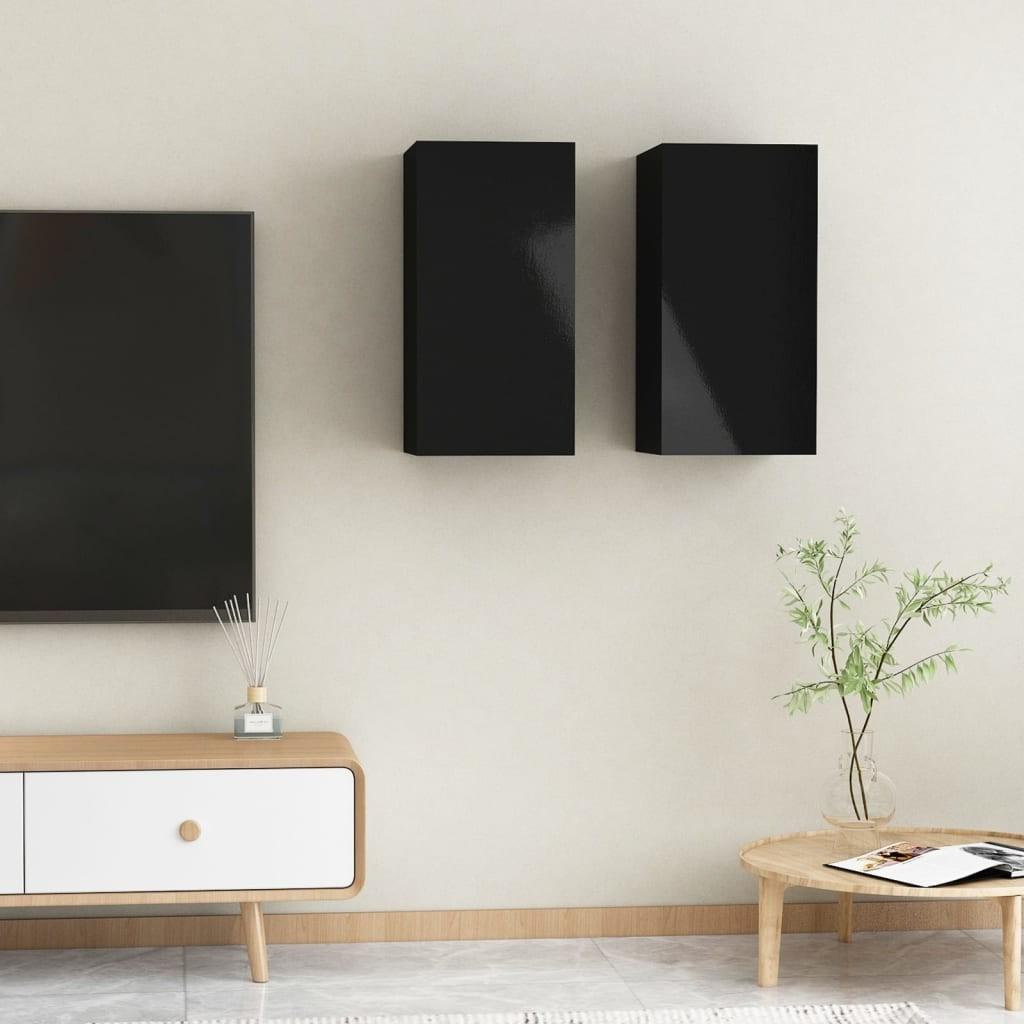 Tv-borde 2 stk. 30,5x30x60 cm konstrueret træ sort højglans