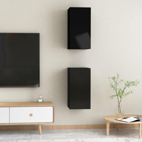Tv-borde 2 stk. 30,5x30x60 cm konstrueret træ sort højglans