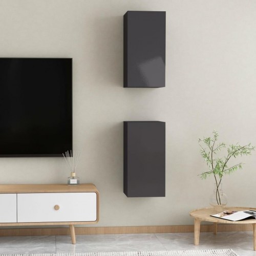 Tv-borde 2 stk. 30,5x30x60 cm konstrueret træ grå højglans