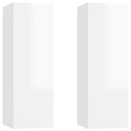 Tv-borde 2 stk. 30,5x30x90 cm konstrueret træ hvid højglans